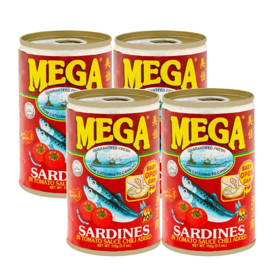 Mega Sardines In Tomato Sauce Hot Value Pack 4 x 155g - Red
